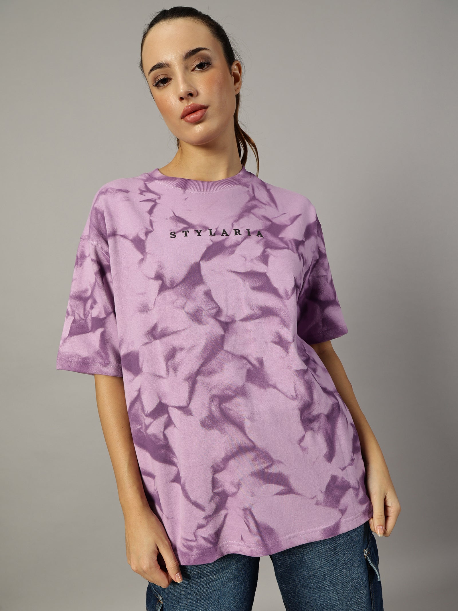 LAVENDER OVERSIZED CRUSHED TEXTURE T-SHIRT - STYLARIA