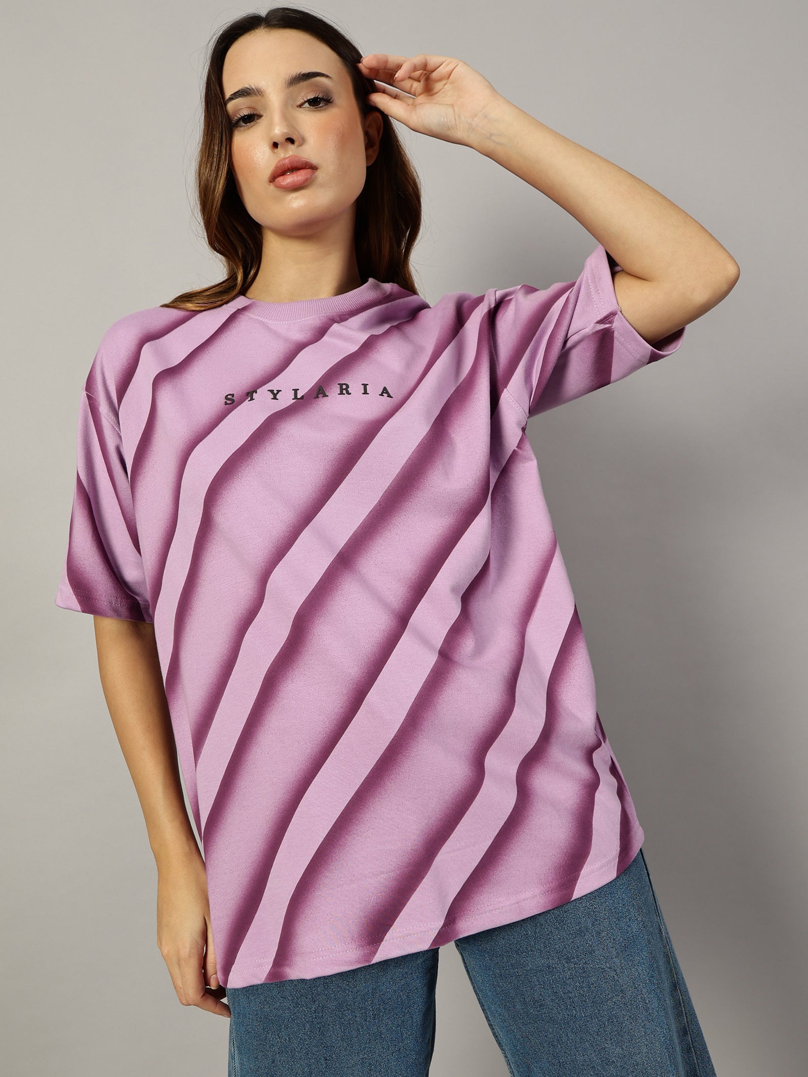 LAVENDER OVERSIZED LINE TEXTURE T-SHIRT - STYLARIA