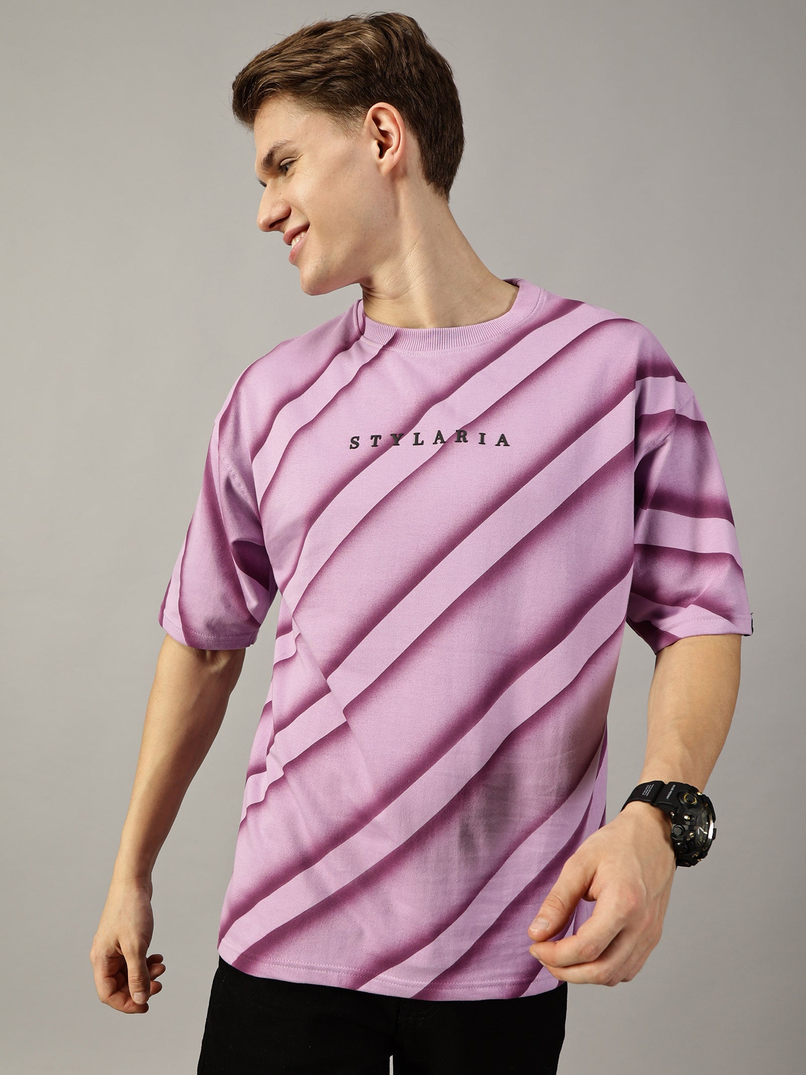 LAVENDER OVERSIZED TEXTURE LINE T-SHIRT - STYLARIA