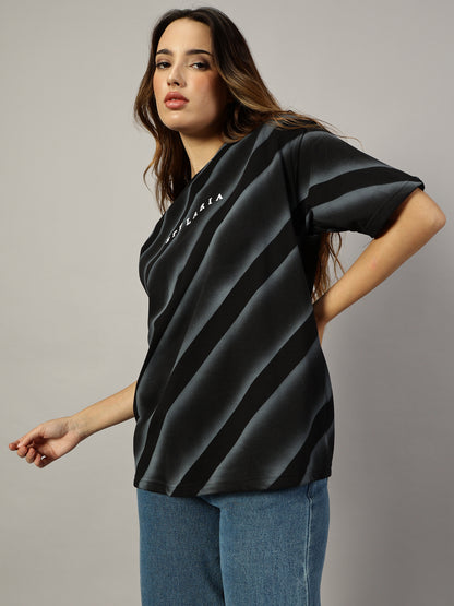 BLACK OVERSIZED LINE TEXTURE T-SHIRT - STYLARIA