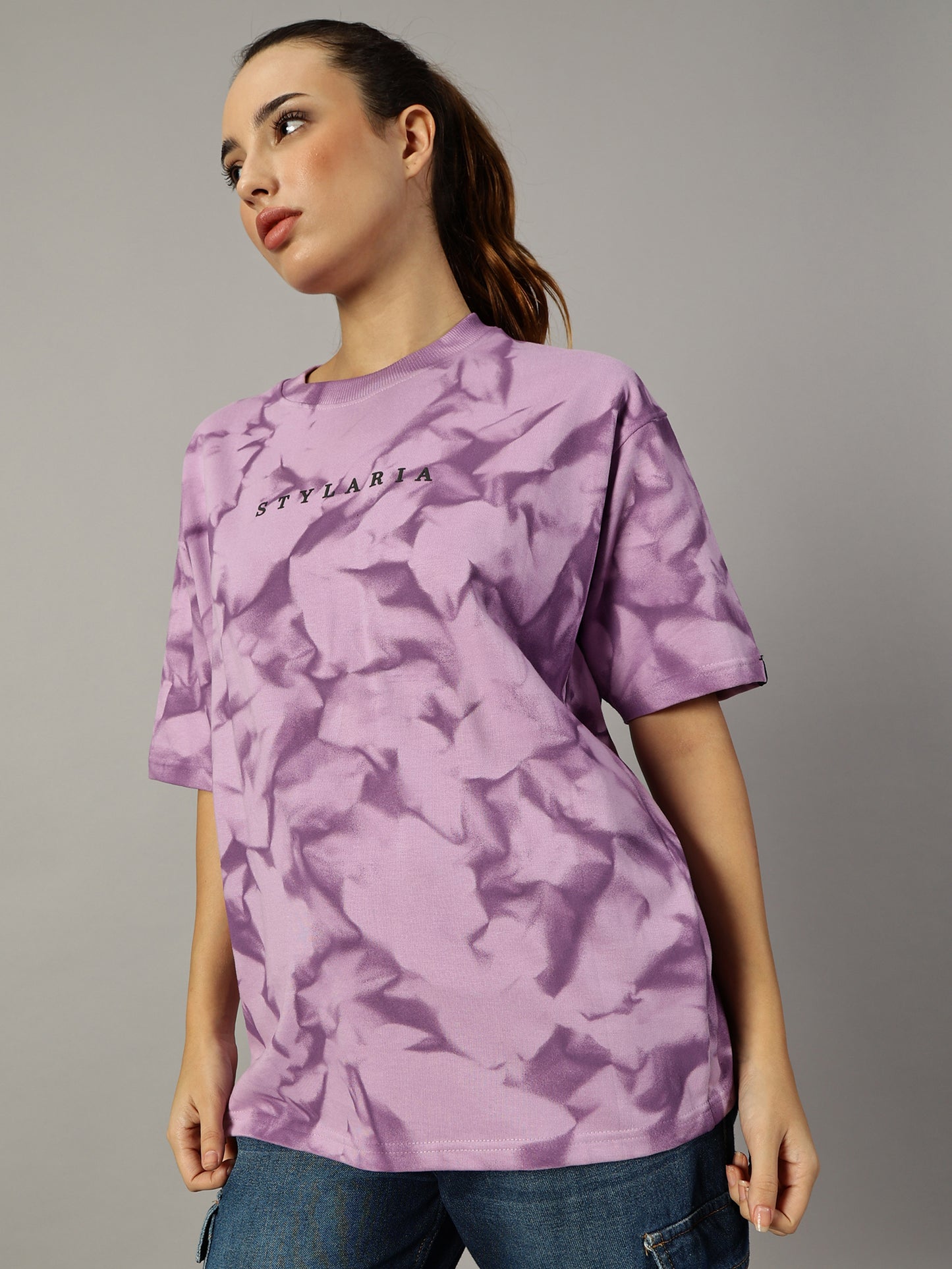 LAVENDER OVERSIZED CRUSHED TEXTURE T-SHIRT - STYLARIA