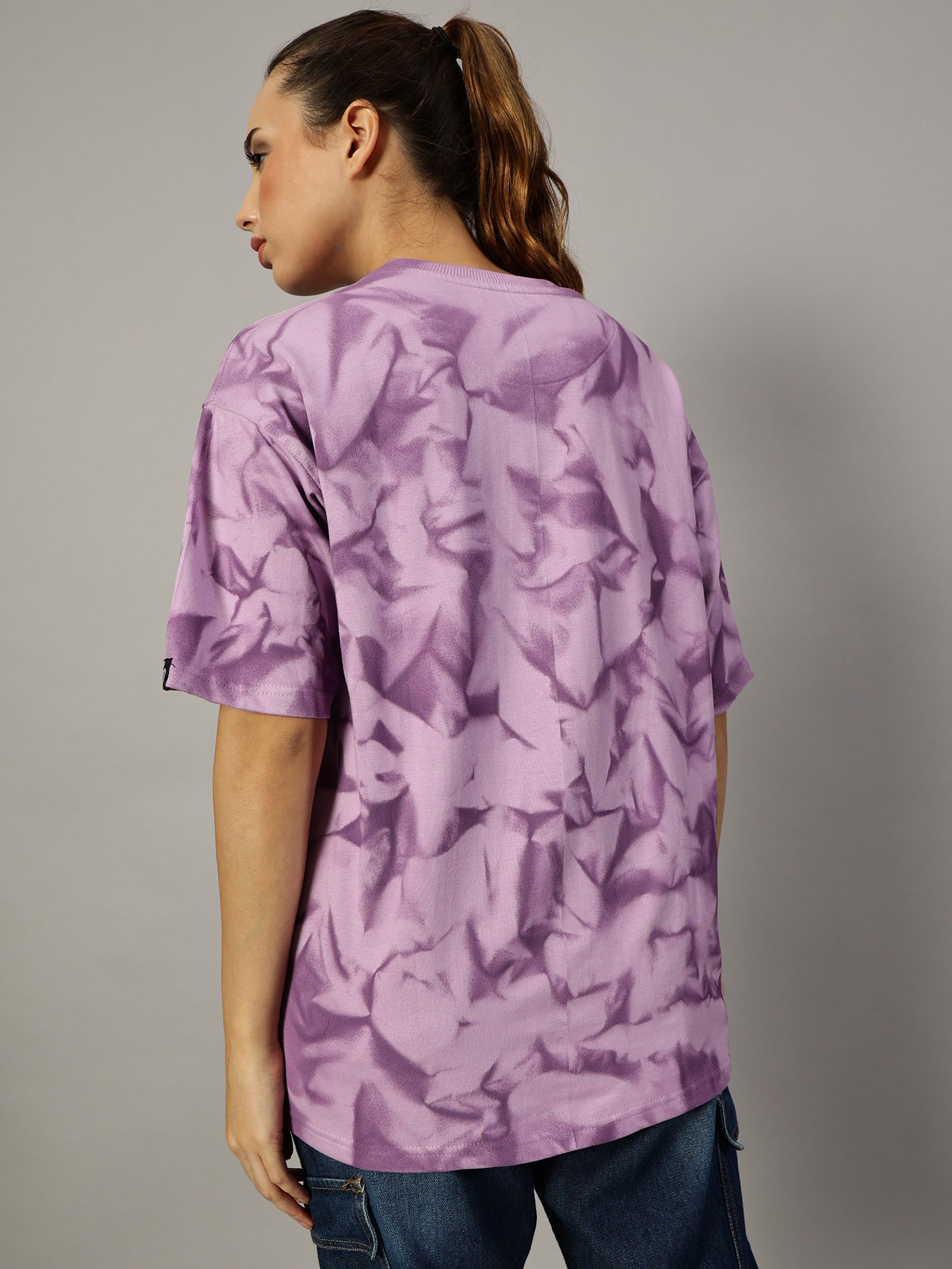 LAVENDER OVERSIZED CRUSHED TEXTURE T-SHIRT - STYLARIA