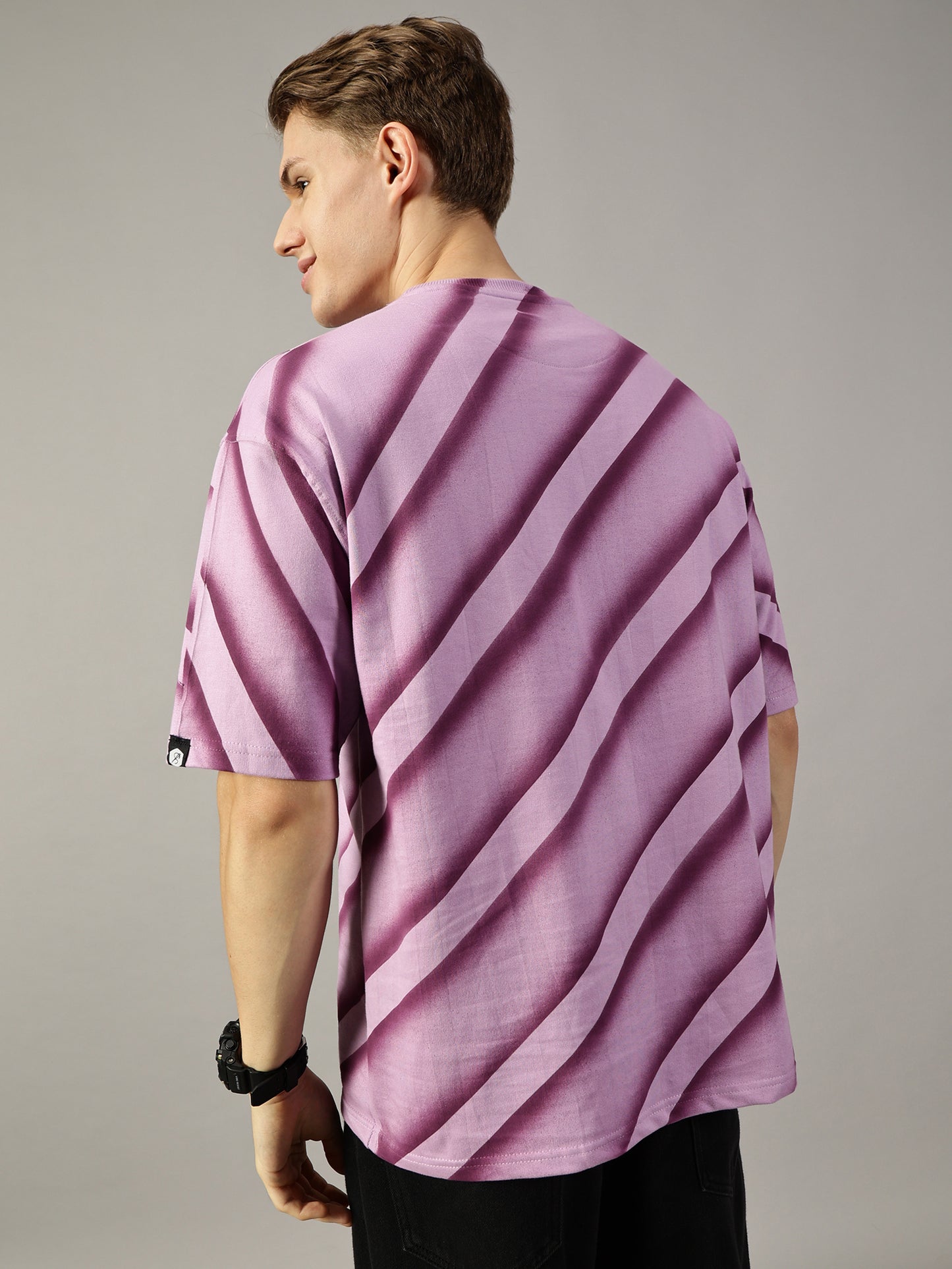 LAVENDER OVERSIZED TEXTURE LINE T-SHIRT - STYLARIA