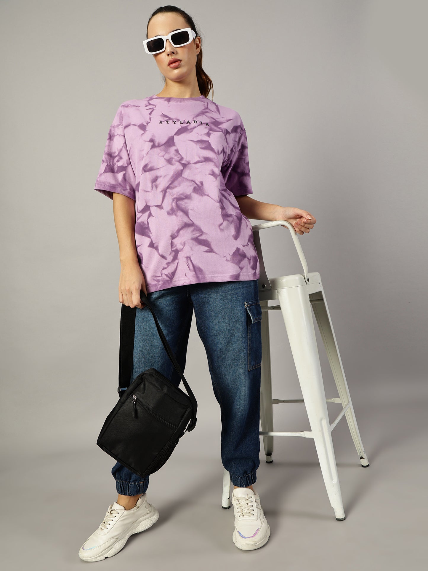 LAVENDER OVERSIZED CRUSHED TEXTURE T-SHIRT - STYLARIA