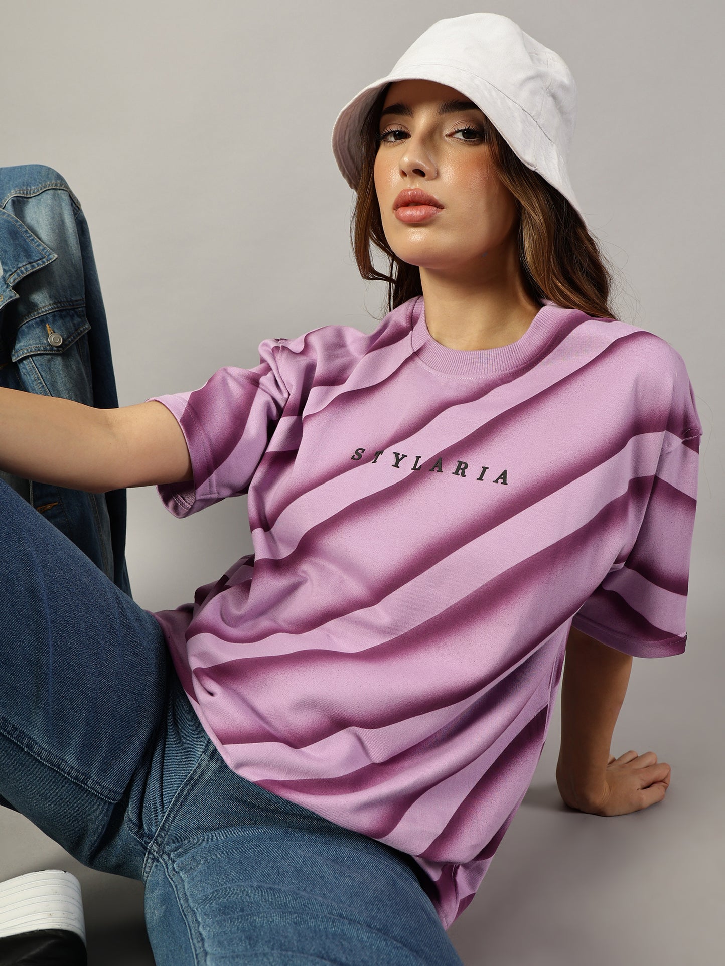 LAVENDER OVERSIZED LINE TEXTURE T-SHIRT - STYLARIA