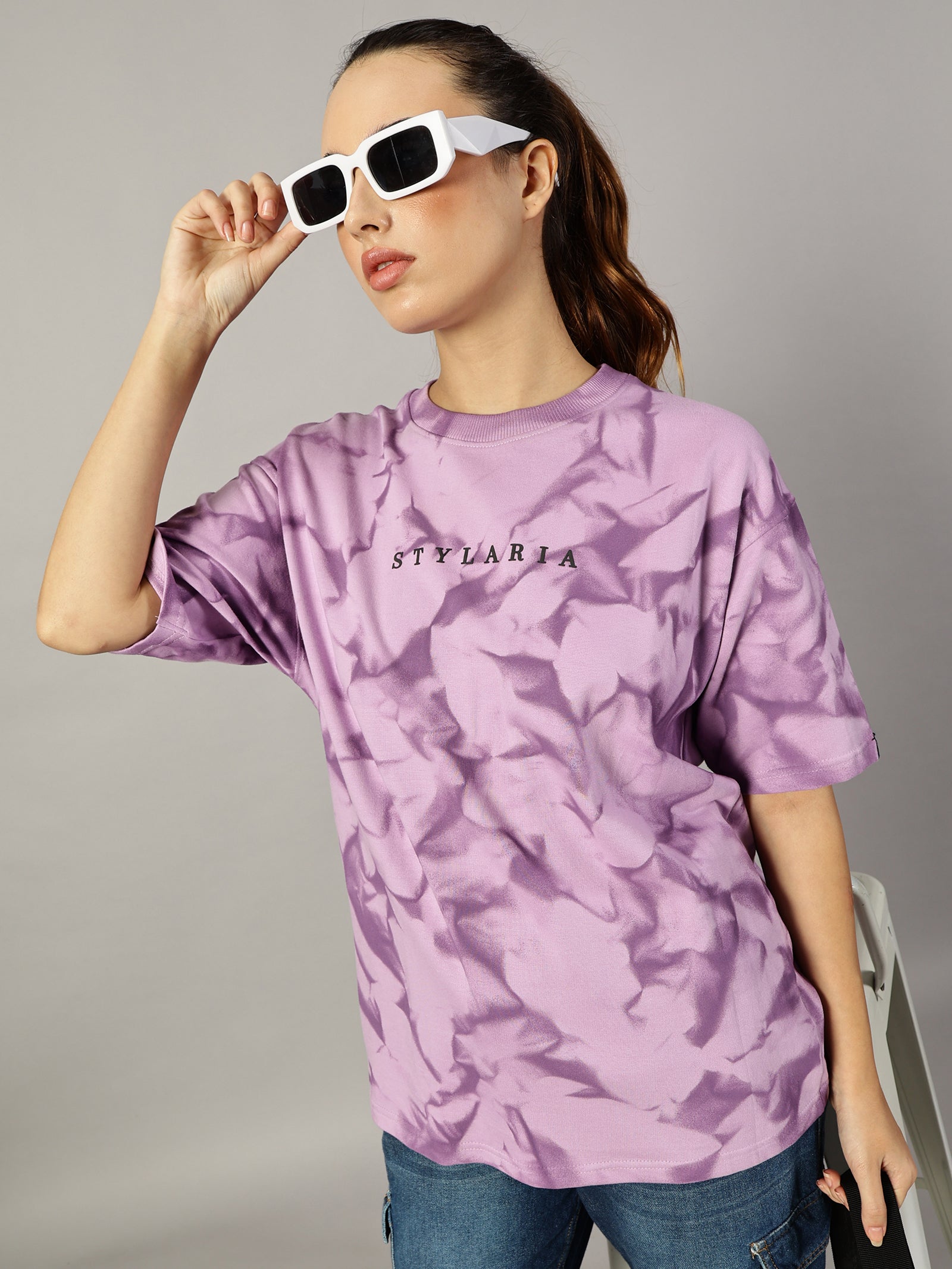 LAVENDER OVERSIZED CRUSHED TEXTURE T-SHIRT - STYLARIA