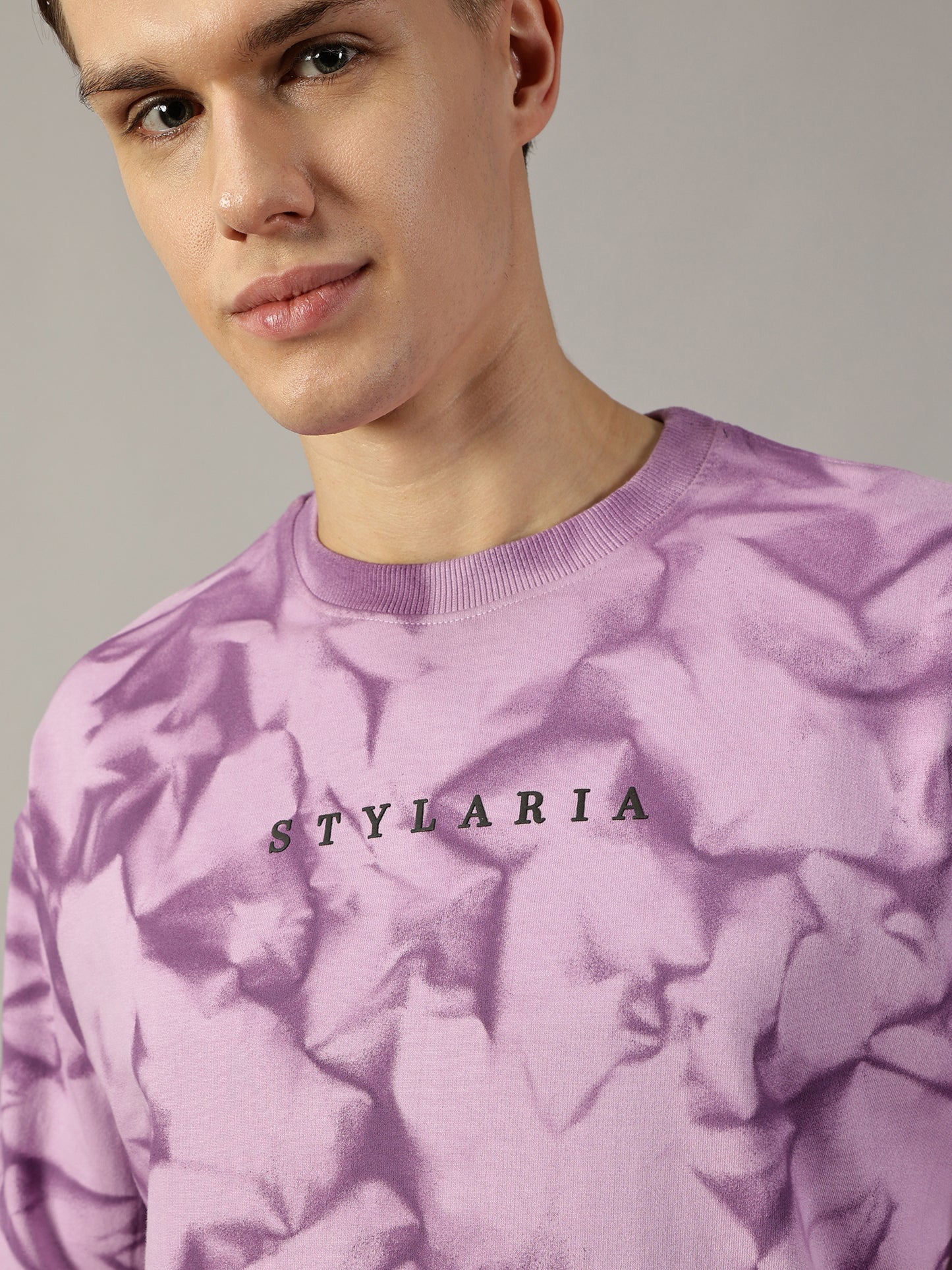 LAVENDER OVERSIZED TEXTURE CRUSHED T-SHIRT - STYLARIA