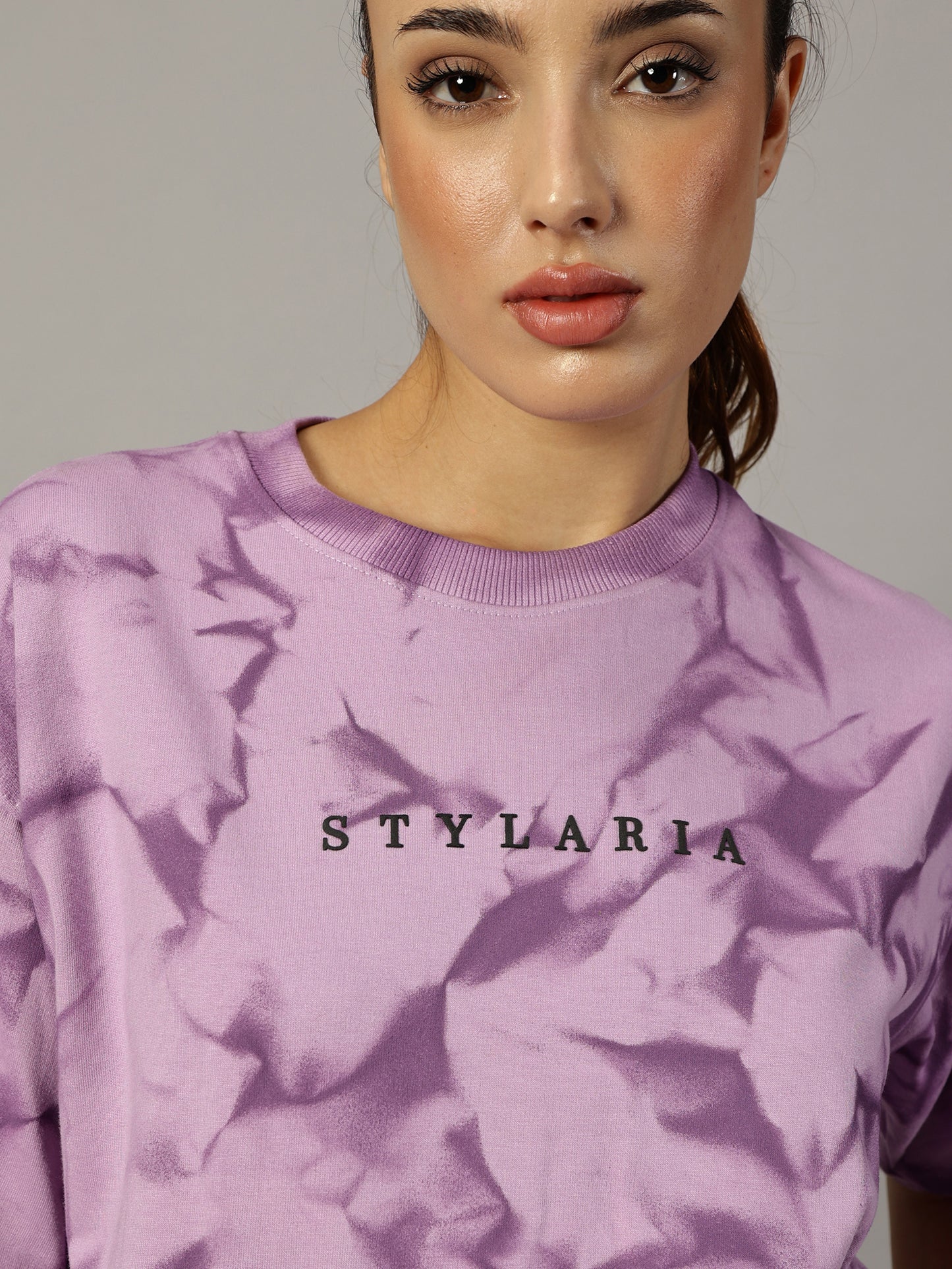 LAVENDER OVERSIZED CRUSHED TEXTURE T-SHIRT - STYLARIA