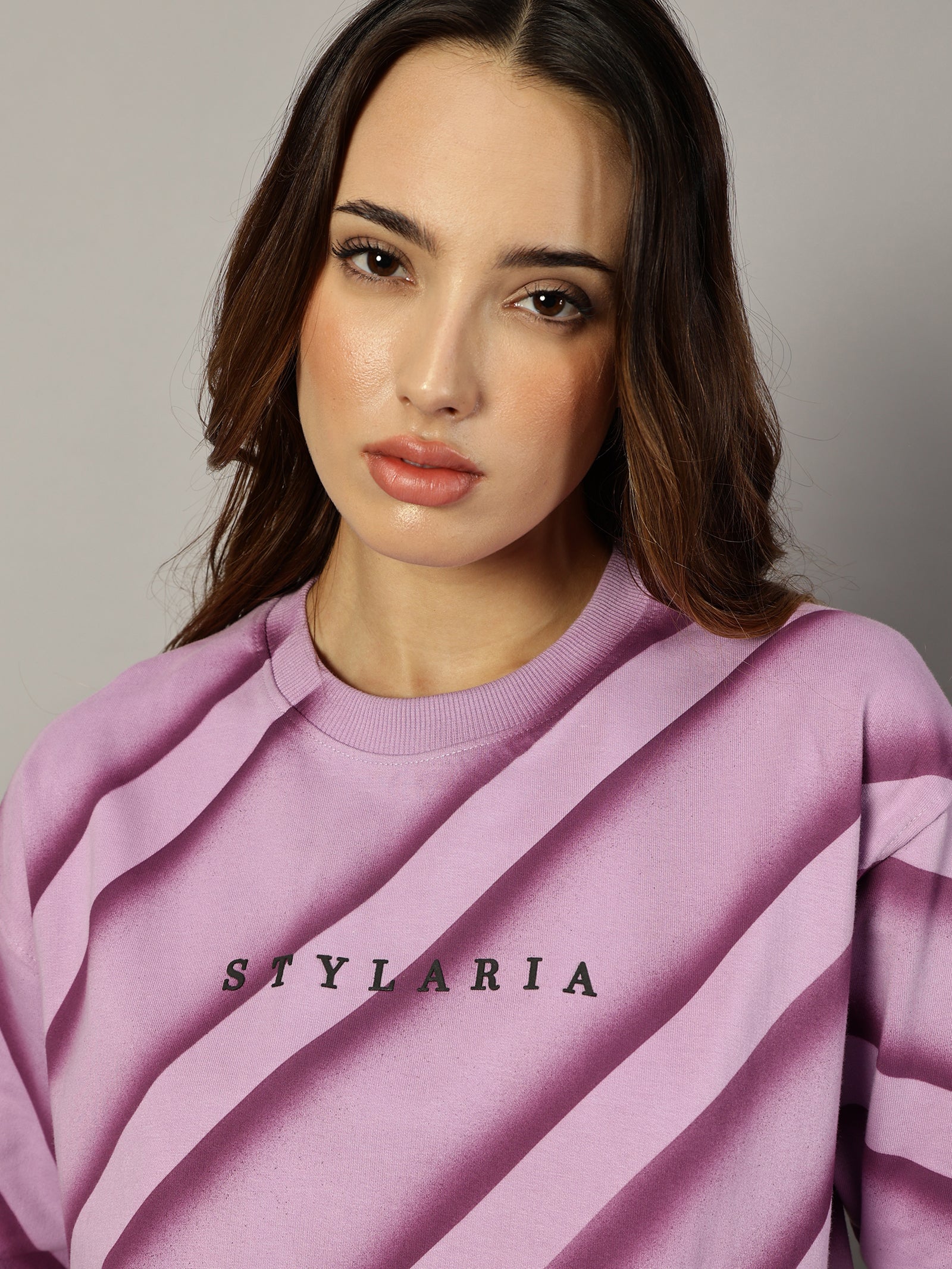 LAVENDER OVERSIZED LINE TEXTURE T-SHIRT - STYLARIA