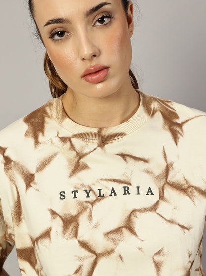 BEIGE OVERSIZED CRUSHED TEXTURE T-SHIRT - STYLARIA