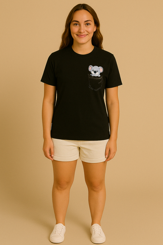 Women's Black Koala Pocket T-Shirt