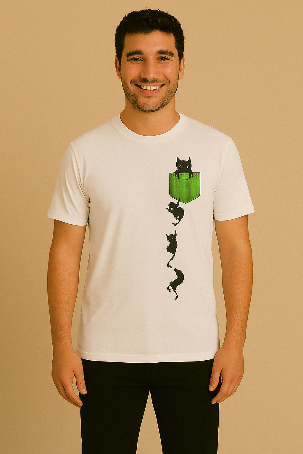 Men's White Pocket Rope Cat T-Shirt