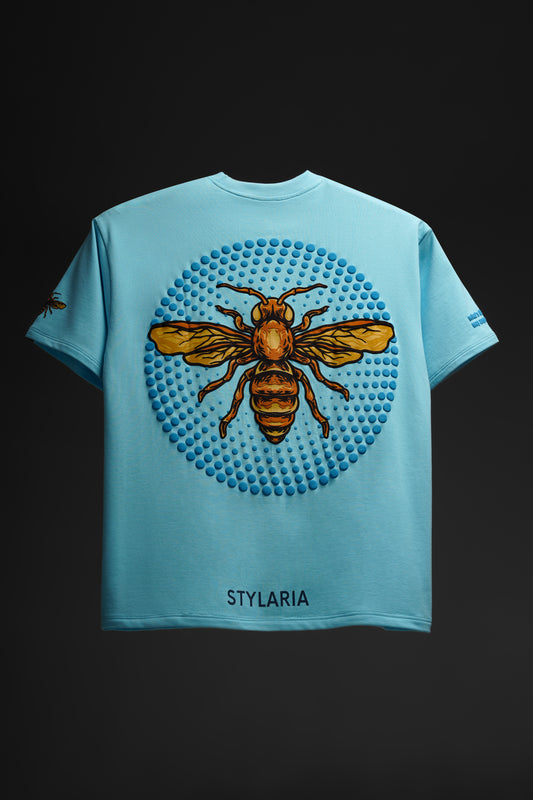 HONEY BEE LIGHT BLUE OVERSIZED PRINT GRAPHIC - STYLARIA