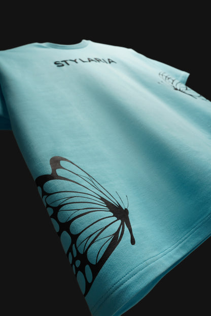 AQUA BLUE OVERSIZED GRAPHIC PRINT - STYLARIA